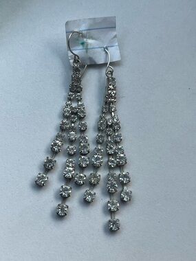 Silver Crystal Dangle Earrings - Unbranded